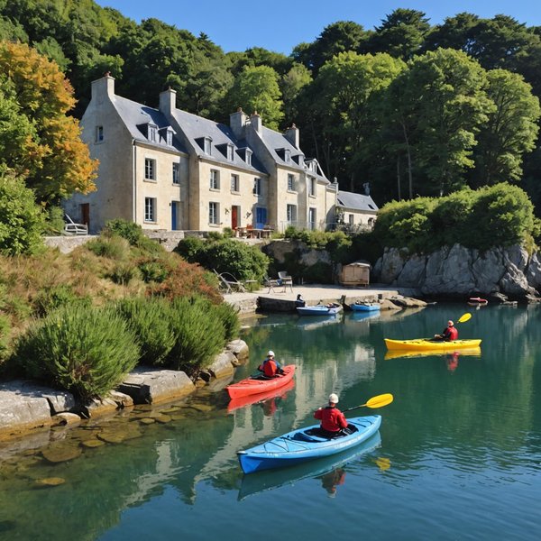 Où peut-on trouver une maison de vacances en Bretagne avec des cours de cuisine et des balades en kayak ?